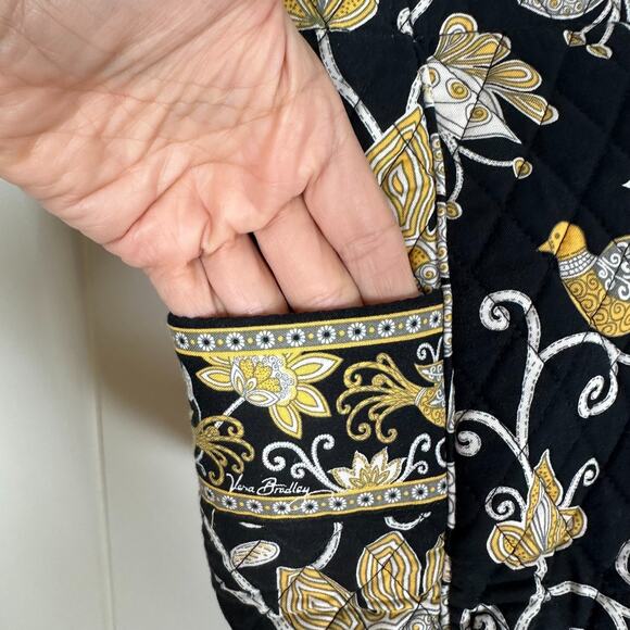 Vera Bradley Tote Bag Large Jumbo Quilted Black Yellow Bird 6 Pockets Zip Top - Picture 3 of 11